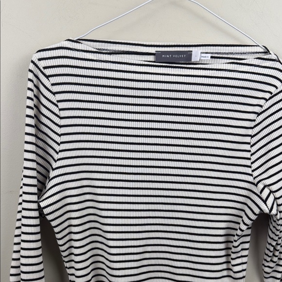Mint velvet boat neck Monochrome Breton Striped Long Sleeve ribbed Top large - Picture 10 of 11